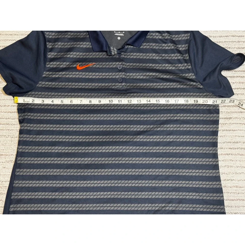 Nike Dri-FIT Polo Shirt Mens XL Navy Blue Grey Striped Short Sleeve Golf Top